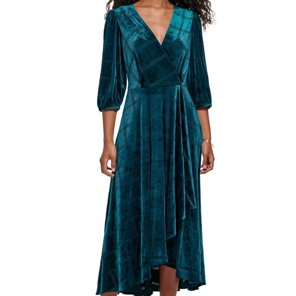 Calvin Klein. Velvet Faux-Wrap Dress. - Picture 1 of 15
